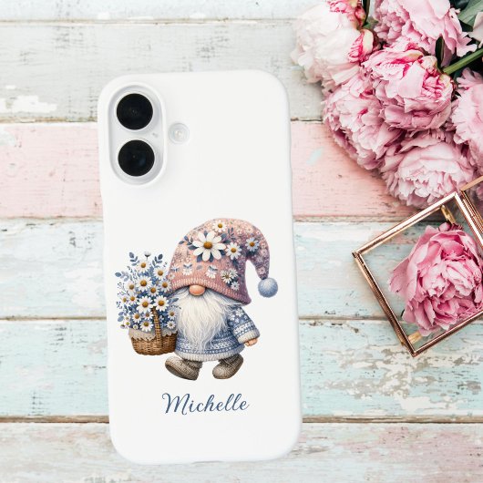 Roze Blauwe Lente Bloemen Gnome Case-Mate iPhone Case