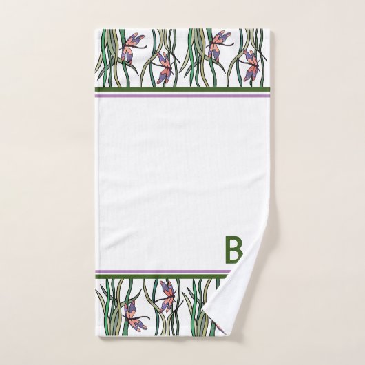 Roze blauwe libellen en groene bladeren bad handdoek (Handdoek)