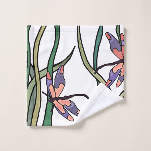 Roze blauwe libellen en groene bladeren bad handdoek (Wasdoekje)