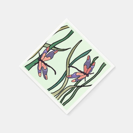 Roze blauwe libellen en groene bladeren servet (Hoek)