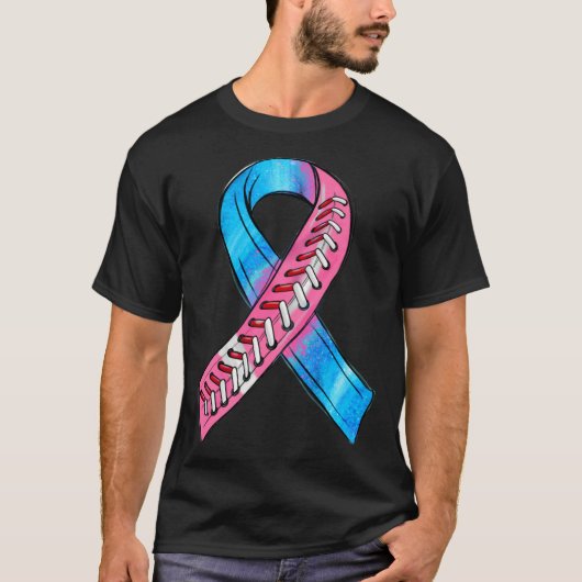Roze blauwe lintje SIDS Bewustmakingsmaand Basebal T-shirt (Voorkant)