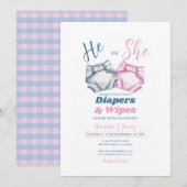 Roze blauwe luiers en doekjes Gender Reveal Gingha Kaart (Voorkant / Achterkant)