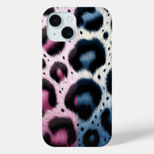 Roze & Blauwe Luipaardbont Dierenprint Stippen  iPhone 15 Case