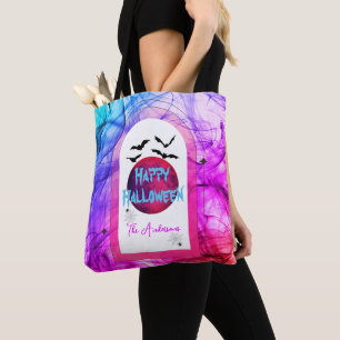 Roze Blauwe Maan Modern Spooky Happy Halloween Tote Bag