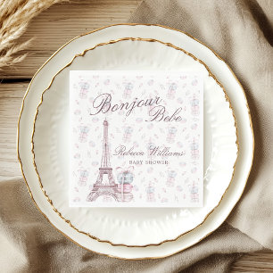 Roze Blauwe Macaron Bonjour Bebe Parijs Baby showe Servet