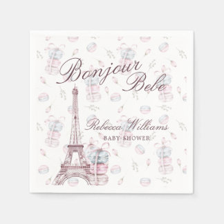 Roze Blauwe Macaron Bonjour Bebe Paris Baby shower Servet