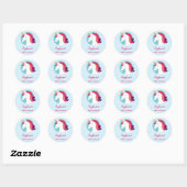 Roze & Blauwe Magische Eenhoorn - Gepersonaliseerd Ronde Sticker (Vel)