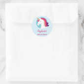 Roze & Blauwe Magische Eenhoorn - Gepersonaliseerd Ronde Sticker (Tas)