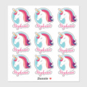 Roze & Blauwe Magische Eenhoorn - Gepersonaliseerd Sticker (Vel)