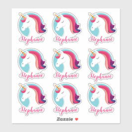 Roze & Blauwe Magische Eenhoorn - Gepersonaliseerd Sticker