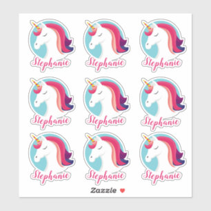 Roze & Blauwe Magische Eenhoorn - Gepersonaliseerd Sticker