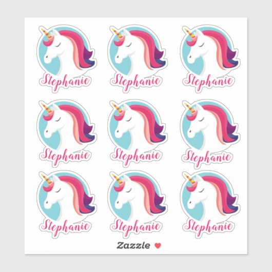 Roze & Blauwe Magische Eenhoorn - Gepersonaliseerd Sticker (Vel)
