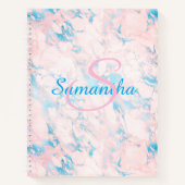  roze blauwe marmer naam op maat notitieboek (Voorkant)