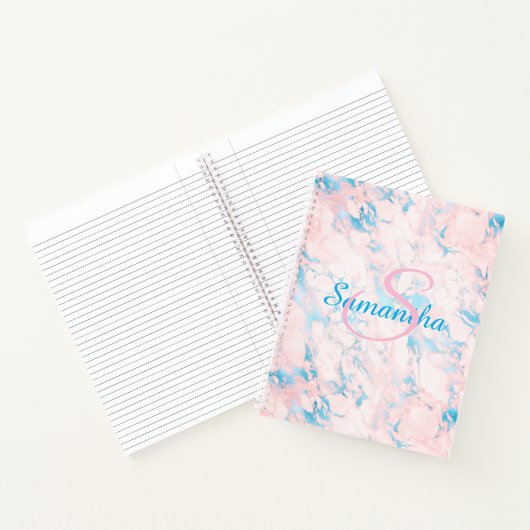  roze blauwe marmer naam op maat notitieboek (Binnen)