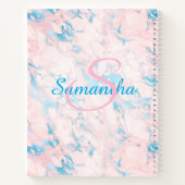 roze blauwe marmer naam op maat notitieboek (Achterkant)