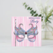 Roze Blauwe Maskerade Feest Kaart (Staand voorkant)