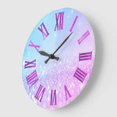 Roze blauwe, metalen Romeinse getallen van Glitter Grote Klok (Hoek)