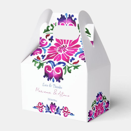 Roze blauwe Mexicaanse talavera tegels bruiloft Bedankdoosjes (Voorkant Zijde)