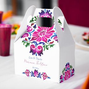 Roze blauwe Mexicaanse talavera tegels bruiloft Bedankdoosjes