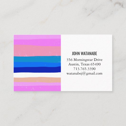 Roze blauwe minimalistische strepen handgemaakt visitekaartje (Achterkant)