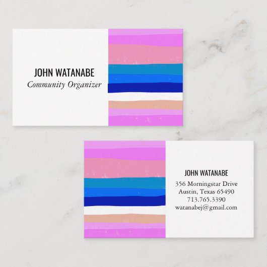 Roze blauwe minimalistische strepen handgemaakt visitekaartje (Voorkant / Achterkant)