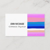 Roze blauwe minimalistische strepen handgemaakt visitekaartje (Voorkant)