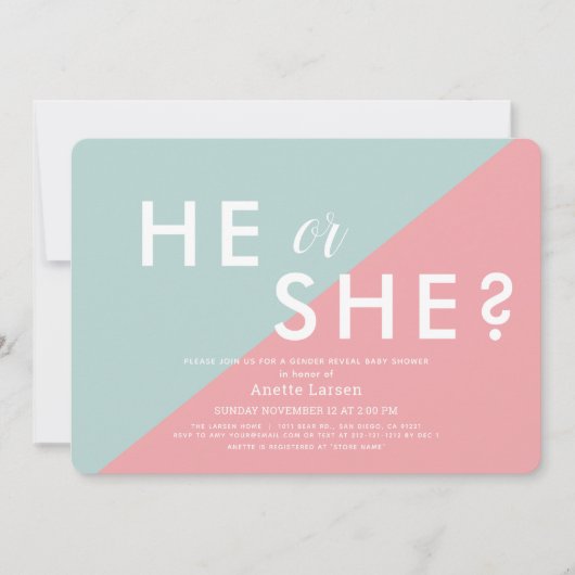 Roze & Blauwe Moderne Geslacht Reveal Baby Shower Kaart (Voorkant)