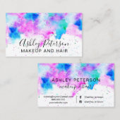 Roze blauwe, moderne waterverf penseelmake-up visitekaartje (Voorkant / Achterkant)