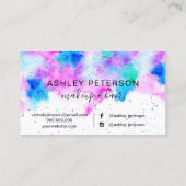 Roze blauwe, moderne waterverf penseelmake-up visitekaartje (Achterkant)