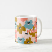 Roze Blauwe Monogram Bloemen Patroon Mok (Voorkant rechts)
