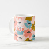 Roze Blauwe Monogram Bloemen Patroon Mok (Voorkant links)