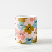 Roze Blauwe Monogram Bloemen Patroon Mok (Center)