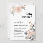 Roze Blauwe Mooie Bloemige Baby Brunch Borrel Kaart (Voorkant)