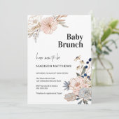 Roze Blauwe Mooie Bloemige Baby Brunch Borrel Kaart (Staand voorkant)