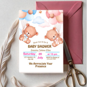 Roze Blauwe Mooie Waterverf Babyshower Uitnodiging