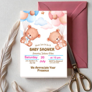 Roze Blauwe Mooie Waterverf Babyshower Uitnodiging
