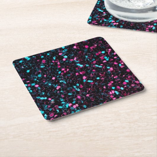 Roze blauwe mozaïekglitter kartonnen onderzetters (Schuin)