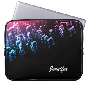 Roze-blauwe Muzieknoten en aangepast monogram Laptop Sleeve