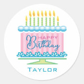 Roze Blauwe Naam Verjaardagstaart Sticker (Voorkant)