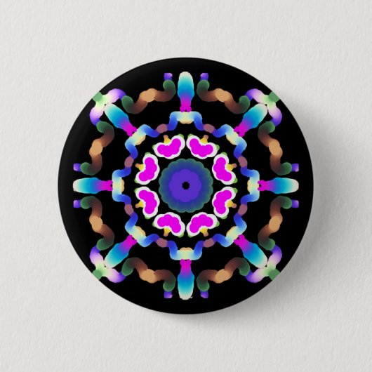 *~* Roze blauwe neon Mandala op zwart Ronde Button 5,7 Cm (Voorkant)