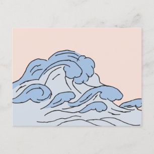 Roze/Blauwe oceaangolven esthetisch met strand Briefkaart