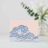 Roze/Blauwe oceaangolven esthetisch met strand Briefkaart (Staand voorkant)