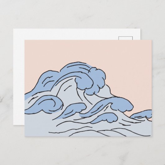 Roze/Blauwe oceaangolven esthetisch met strand Briefkaart (Voorkant / Achterkant)