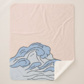 Roze/Blauwe oceaangolven esthetisch met strand Sherpa Deken (Voorkant)