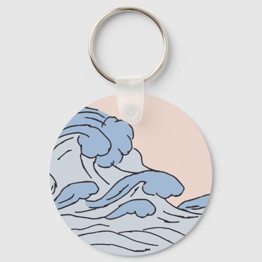 Roze/Blauwe oceaangolven esthetisch met strand Sleutelhanger (Voorkant)