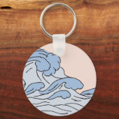 Roze/Blauwe oceaangolven esthetisch met strand Sleutelhanger (Voorkant)