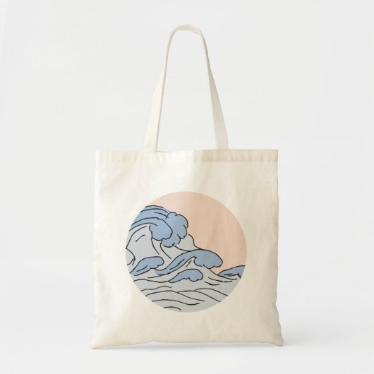 Roze/Blauwe oceaangolven esthetisch met strand Tote Bag (Voorkant)