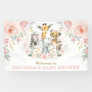 Roze blauwe Oerwoud Safari Baby Girl Welkom Spandoek