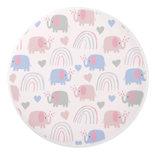 Roze Blauwe Olephants Rainbows Baby Nursery Keramische Knop (Voorkant)