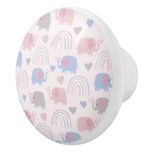 Roze Blauwe Olephants Rainbows Baby Nursery Keramische Knop (Rechts)